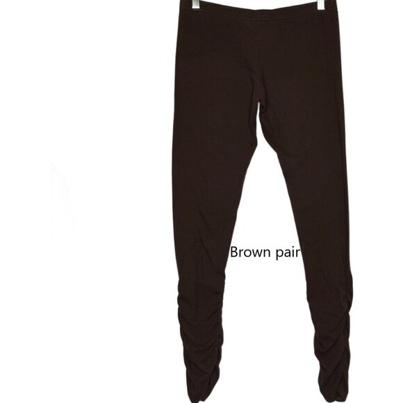 2 Pairs Pyramid Collection Ruched Ankle Stretchy Leggings Black & Brown Sz L - Picture 4 of 16